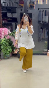 Chic Garden Inspired white and Mustard yellow Floral Stylish Printed Co-Ord Set