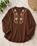 Wiora Women’s Chocolate Brown Embroidered Collar Shirt