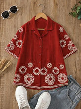 Wiora Orange Embroidered Shirt with Floral Motif