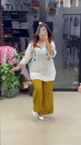 Chic Garden Inspired white and Mustard yellow Floral Stylish Printed Co-Ord Set