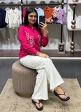 Elegant Pink Floral Embroidered Shirt for Women