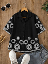 Wiora Black Embroidered Shirt with Palm Tree Motif