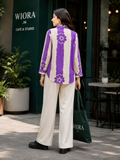 WIORA Women’s Purple & Cream Floral Embroidered Shirt – Stylish Full Sleeve Casual Shirt with Collar Neck, Button Front & Elegant Contrast Design