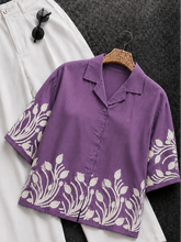 Wiora Fuchsia Lavender Palm Embroidered Button-Down Shirt