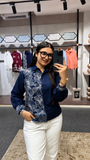 Women’s Premium Navy Blue Floral Embroidered Full Sleeve Fashion Shirt