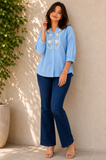 Wiora Women’s Sky Blue Floral Embroidered Collar Shirt