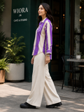 WIORA Women’s Purple & Cream Floral Embroidered Shirt – Stylish Full Sleeve Casual Shirt with Collar Neck, Button Front & Elegant Contrast Design