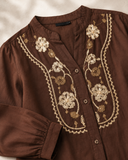 Wiora Women’s Chocolate Brown Embroidered Collar Shirt