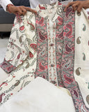 Berry Silk Printed Kurta Pant Dupatta Set With Maharaj Silk Pants & Full-Length Dupatta
