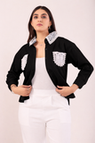 Classic Black Pocket Shirt with White Lace Detailing