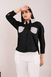 Classic Black Pocket Shirt with White Lace Detailing