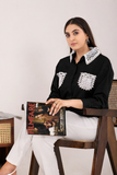 Classic Black Pocket Shirt with White Lace Detailing