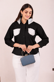Classic Black Pocket Shirt with White Lace Detailing