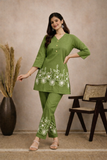 Olive Green Floral Embroidered Elegant Kurta Pant Co-Ord Set for Women
