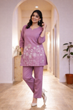 Lavender Floral Embroidered Cord Set