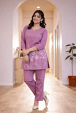 Lavender Floral Embroidered Cord Set