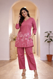 Pink Serenity Ethnic Co-ord With Floral Embroidered