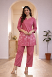 Pink Serenity Ethnic Co-ord With Floral Embroidered