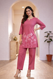 Pink Serenity Ethnic Co-ord With Floral Embroidered