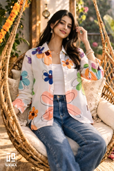 Mixed Floral Printed Cotton Mix Shirt for Women – Multicolor Casual Button-Down Overshirt