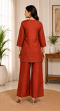 Royal Rust Elegance Roman Silk Embroidered Kurta Palazzo Set