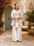 Pearl Ivory Bloom Roman Silk Embroidered Kurta Palazzo Set