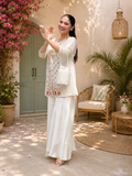 Pearl Ivory Bloom Roman Silk Embroidered Kurta Palazzo Set