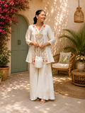 Pearl Ivory Bloom Roman Silk Embroidered Kurta Palazzo Set