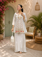 Pearl Ivory Bloom Roman Silk Embroidered Kurta Palazzo Set