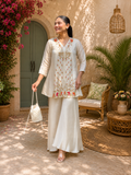 Pearl Ivory Bloom Roman Silk Embroidered Kurta Palazzo Set