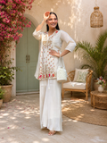 Pearl Ivory Bloom Roman Silk Embroidered Kurta Palazzo Set