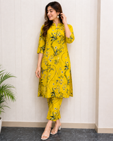 Sunshine Bloom Embroidered Cotton Blend Kurta Pant Set
