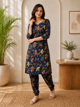 Classic Navy Garden Kurta Pant Collection