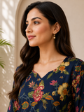 Classic Navy Garden Kurta Pant Collection