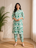 Women's Mint Blossom Embroidered Cotton Blend Kurta Pant Set