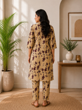 Women's Sandstone Blossom Embroidered Cotton Blend Kurta Pant Set