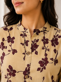 Women's Sandstone Blossom Embroidered Cotton Blend Kurta Pant Set