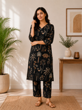 Designer Black Floral Embroidered Kurta Pant Set for Women