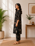 Designer Black Floral Embroidered Kurta Pant Set for Women