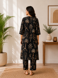 Designer Black Floral Embroidered Kurta Pant Set for Women