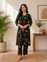 Designer Black Floral Embroidered Kurta Pant Set for Women