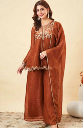 Cinnamon Glow Embroidered Palazzo Set