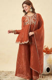 Cinnamon Glow Embroidered Palazzo Set