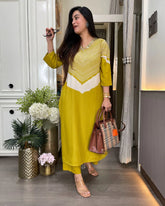 Wiora Sunshine Chevron Cotton Slub Co-ord Set with Mirror Work On Neck