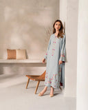 Premium Pastel Blue Floral Embroidered Suit Set with Chinnon Dupatta