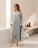 Premium Pastel Blue Floral Embroidered Suit Set with Chinnon Dupatta