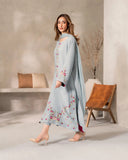Premium Pastel Blue Floral Embroidered Suit Set with Chinnon Dupatta
