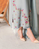 Premium Pastel Blue Floral Embroidered Suit Set with Chinnon Dupatta