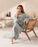 Premium Pastel Blue Floral Embroidered Suit Set with Chinnon Dupatta