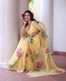 Organza Silk Saree with Delicate Floral Embroidery Work With Blouse